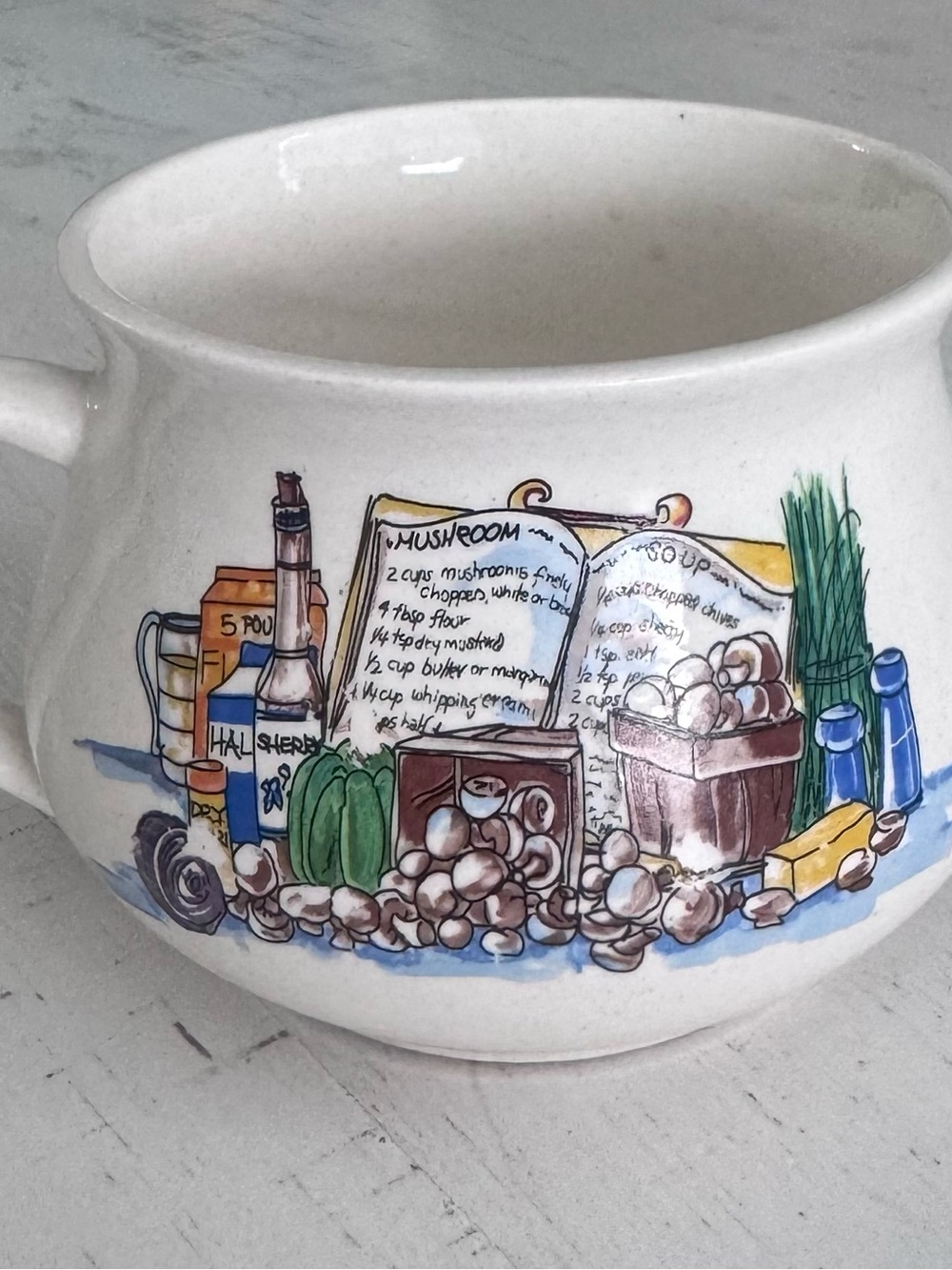 Gibson White Ceramic Mug with Colorful Kitchen Recipe Illustration